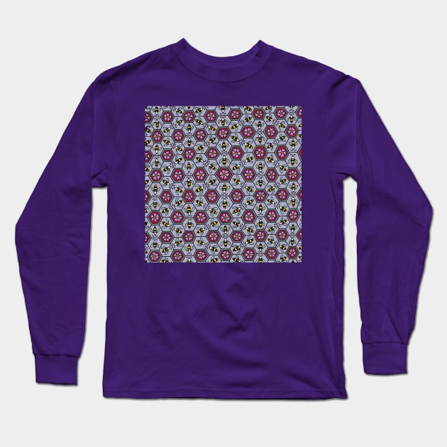 Honey Bees and Honeycomb Purple Long Sleeve T-Shirt by HLeslie Design